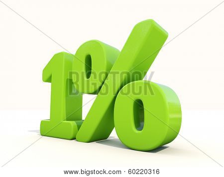 One percent off. Discount 1%. 3D illustration.