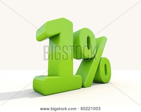 One percent off. Discount 1%. 3D illustration.