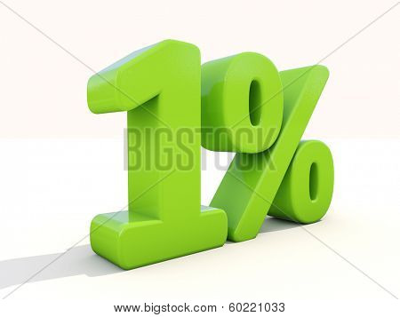 One percent off. Discount 1%. 3D illustration.