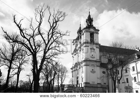 Church of St.Stanislaus Bishop in Krakow, Poland. (black and white photography)