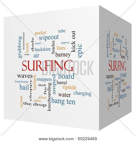 Surfing 3D Cube Word Cloud Concept