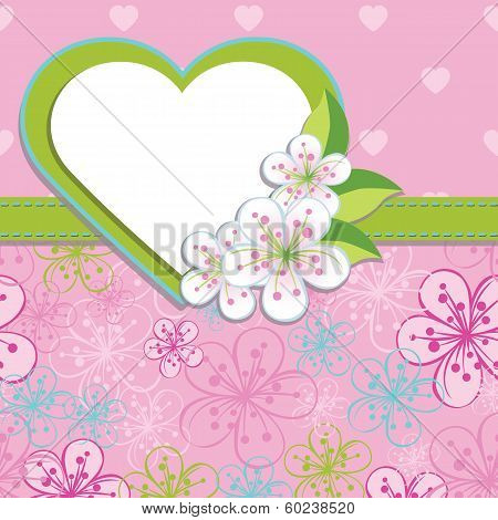 Spring Design Template.cherry Flowers Background And Heart