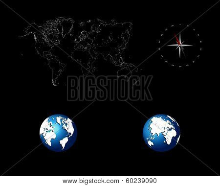 World map and globes