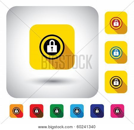 Closed Lock Sign Of Security On Button - Flat Design Vector Icon.