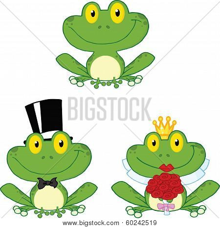 Happy Small Frogs Cartoon Characters. Set Collection