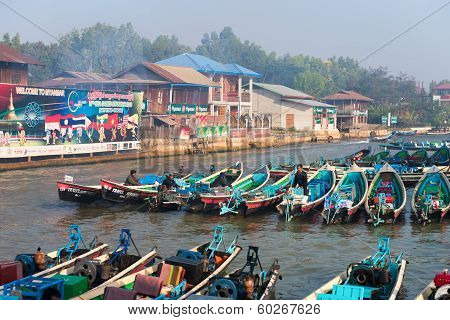 Wooden Tourist Boats On Inle Lake, Myanmar (burma)