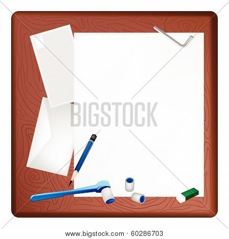 Pencil Lying And Socket Wrench On A Blank Page