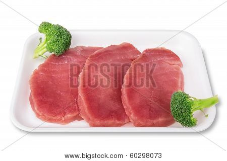 Chunks Of Fresh Fish Atum Dietary Meat With Broccoli.
