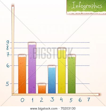 Paper bar chart, graph infographics elements. Vector.