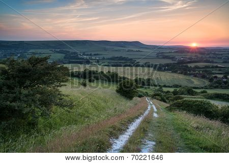 Landscape Image Summer Sunset View Over English Countryside
