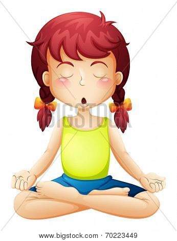 Illustration of a little girl doing yoga on a white background