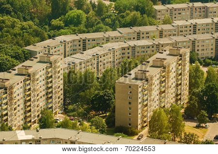 Aerial view of prefab houses in Lazdynai, Vilnius, Lithuania