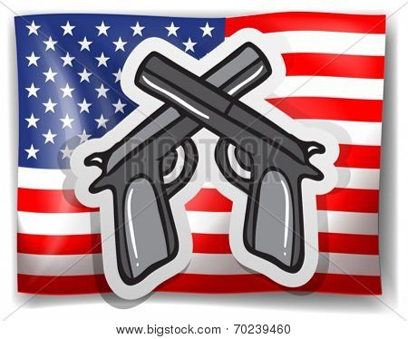 Illustration of an American flag and guns