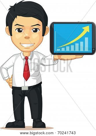Man with Increasing Graph or Chart on Tablet