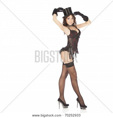one sexy burlesque dancer woman stripper showgirl in studio