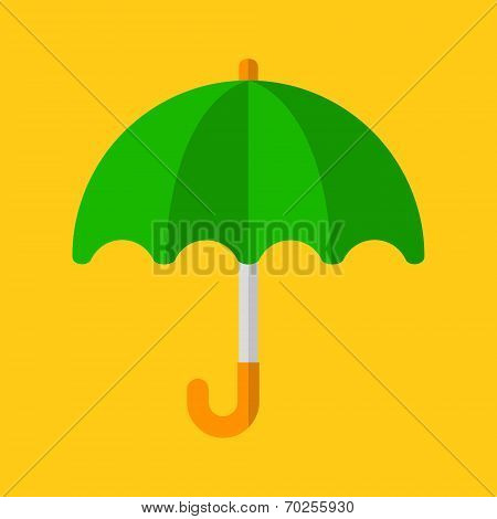 Green Umbrella Icon in Flat Design Style. Vector