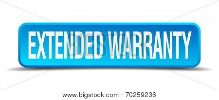 Extended Warranty Blue 3D Realistic Square Isolated Button