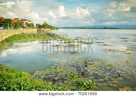 Natural Lake At Phayao Province In Thailand, Khwan Phayao.