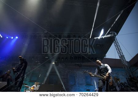 BONTIDA - JUNE 19: The London based Dub Pistols band performs live at Electric Castle Festival at June 19, 2014 in the Banffy castle in Bontida, Romania.