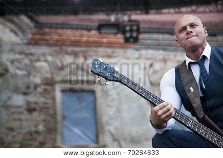 BONTIDA - JUNE 19: The London based Dub Pistols band performs live at Electric Castle Festival at June 19, 2014 in the Banffy castle in Bontida, Romania.