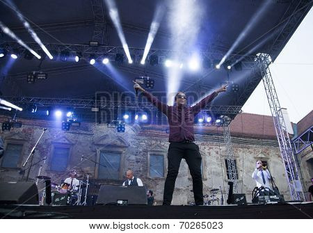 BONTIDA - JUNE 19: The London based Dub Pistols band performs live at Electric Castle Festival at June 19, 2014 in the Banffy castle in Bontida, Romania.