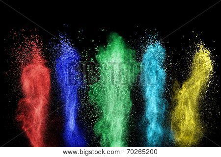 Color powder explosion isolated on black background