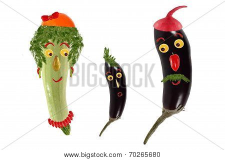 Funny Portrait Made of Zucchini,  Eggplants  And Fruits