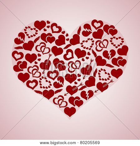 Red Valentine Hearth Love Symbols In Big Hearth Shape Eps10