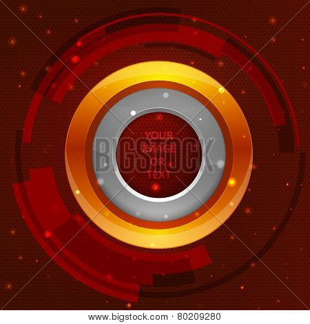 3D tech circle frame on a orange background. Vector illustration