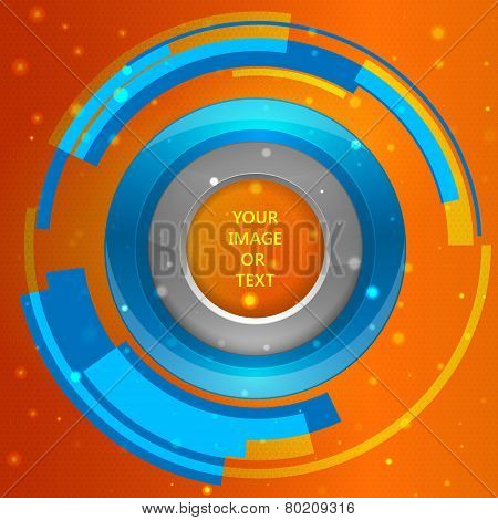 3D tech circle frame on a orange background. Vector illustration