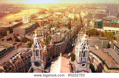 London view from the St. Paul cathedral. Sunset