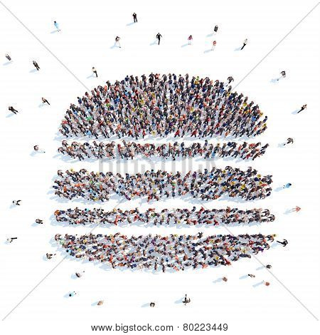 People in the form of a hamburger.