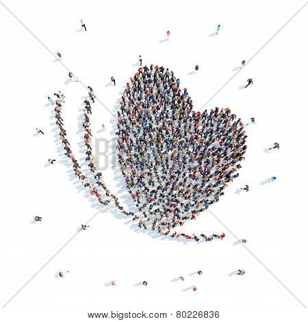 People in the shape of a butterfly.