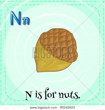 Illustration of a letter N is for nuts