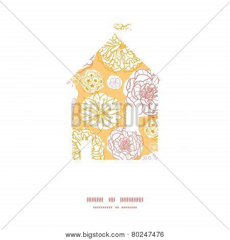 Vector warm day flowers house silhouette pattern frame