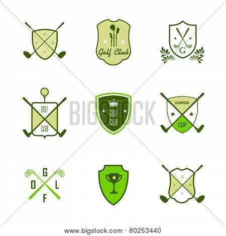 Set Of Vintage Golf Labels, Badges And Emblems On A White Background. Golfing Champion Labels And Ic