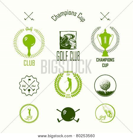 Golf. Vector Set Golfing Champion Labels And Icons. Symbols Golf Putter And Myach With Elements Of H