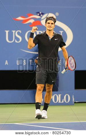 Seventeen times Grand Slam champion Roger Federer during round 4 match at US Open 2014
