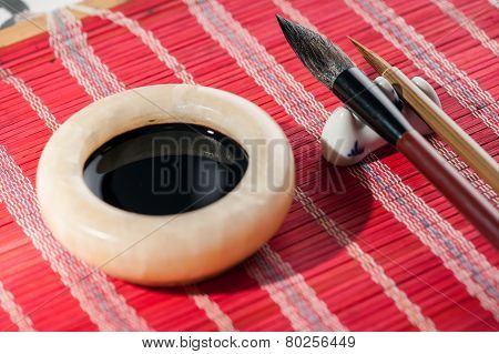 Calligraphy tools on the table