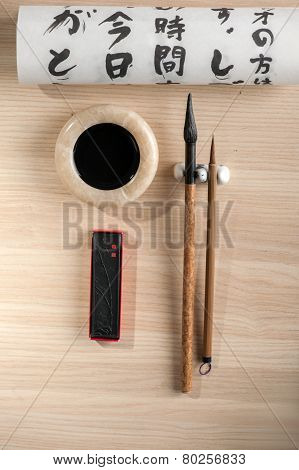 Calligraphy tools on the table