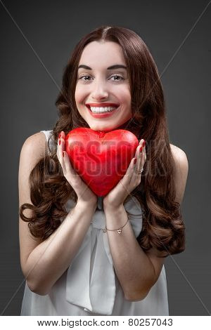 Woman with red heart
