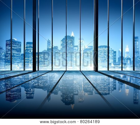 Office Cityscape Builidings Contemporary Interior Room Modern Concept