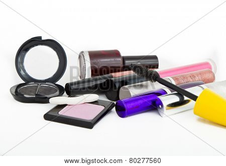 makeup collection on white background