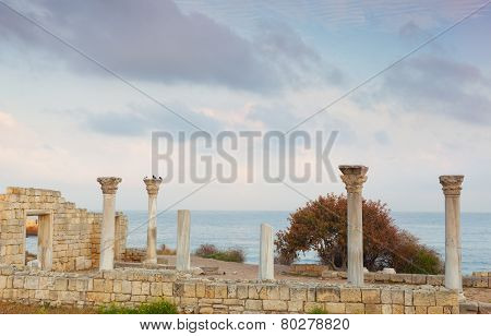 Colonnade in ruins of the Ancient Greek city of Chersonese