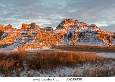 Rugged Peaks In The Badlands In Winter