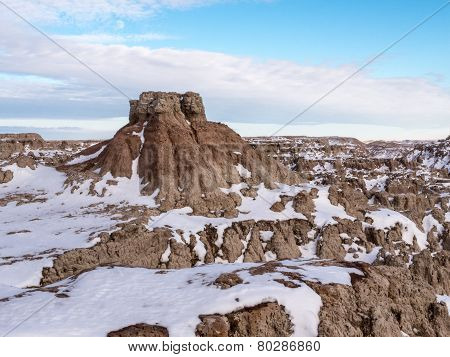 Butte In The Badlands In Winter