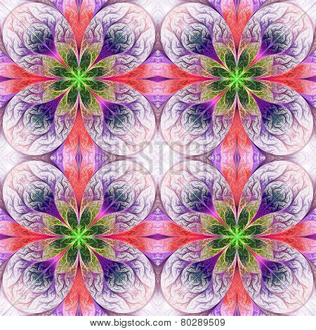 Pattern From Fractal Flowes In Pink, Green And Darkblue. Computer Generated Graphics.