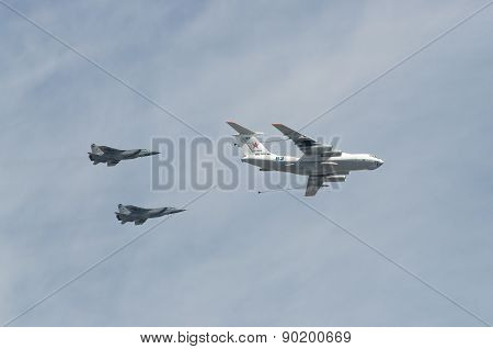 MOSCOW - MAY 9: Aerobatic demonstration team on parade devoted to 70th anniversary of victory in the