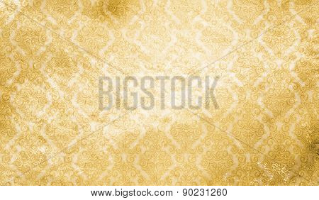 Grunge Paper Background With Damask Pattern.