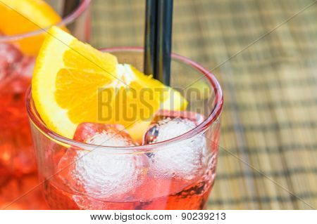 Spritz Aperitif Aperol Cocktail With Orange Slices And Ice Cubes